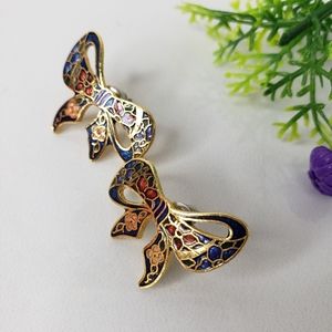 Vintage Enamel Cloisonnè Floral Adorned Bows - Pierced Earrings